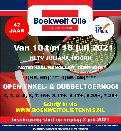 Het Boekweit Olie Tennistoernooi 2021 gaat door!