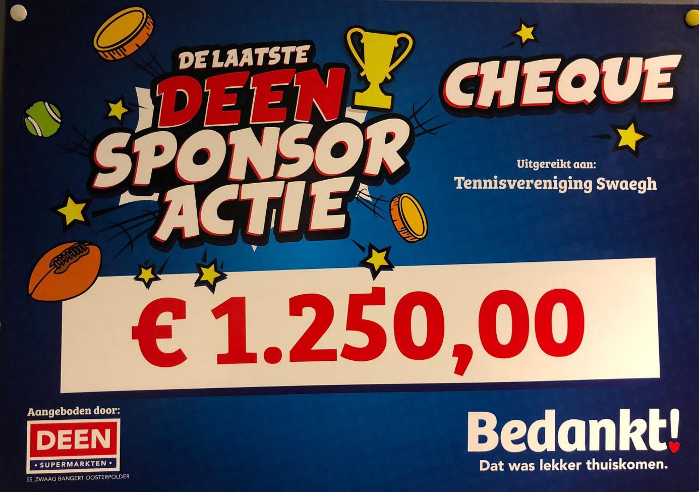 Mooie opbrengst Deen Sponsoractie