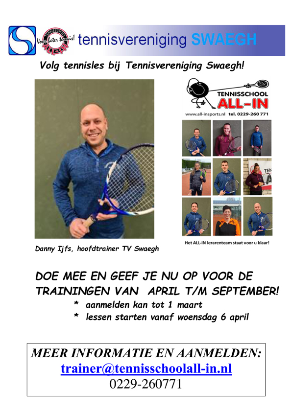 Aanbod tennisles zomer 2022